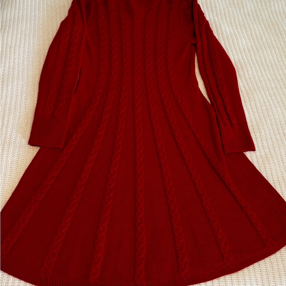 Elegant Red Cable Knit Dress